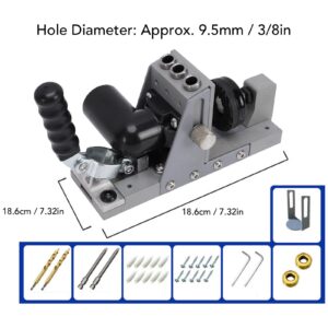Pocket Hole Jig Kit, 15° Pocket Screw Jig, Single-Side Operation, With 3/8