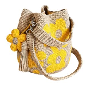 Handmade Crochet Flower Tote Bag for Women, Purse Boho Crochet Purse Crossbody Shoulder Beach Bag Da product image