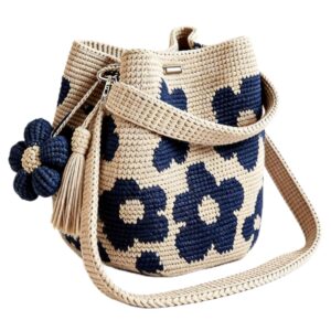Handmade Crochet Flower Tote Bag for Women, Purse Boho Crochet Purse Crossbody Shoulder Beach Bag Da product image
