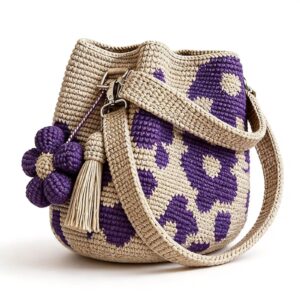 Handmade Crochet Flower Tote Bag for Women, Purse Boho Crochet Purse Crossbody Shoulder Beach Bag Da product image
