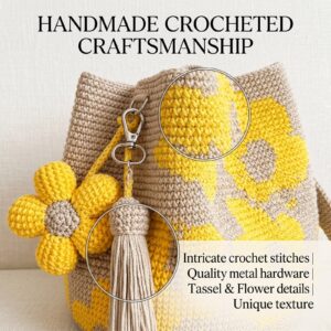 Handmade Crochet Flower Tote Bag For Women, Purse Boho Crochet Purse Crossbody Shoulder Beach Bag Da Product Image