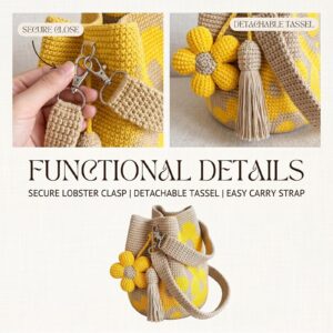 Handmade Crochet Flower Tote Bag For Women, Purse Boho Crochet Purse Crossbody Shoulder Beach Bag Da Product Image
