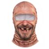 Creepy old man full-face mask, skin-toned polyester with white eye covers, beard, and missing teeth for Halloween.