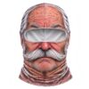 Old man face balaclava, polyester, realistic skin tone/gray hair, for costume or outdoor sports.