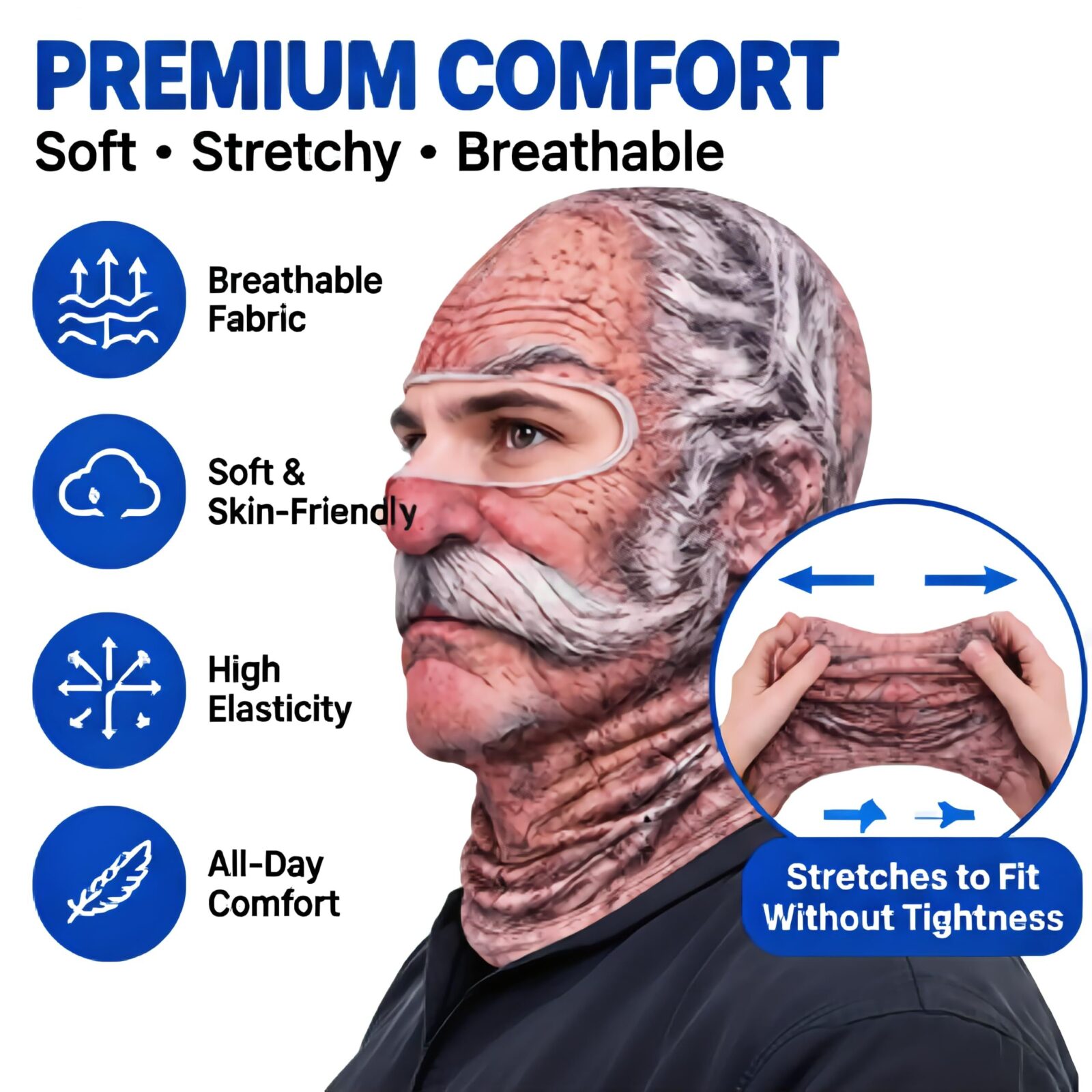 Funny Head Mask | Realistic 3D Printed Full-Face Cover – Sumo Deals Realistic Old Man Face Balaclava, Soft Stretchy Breathable Fabric, Grey/Brown, For Costume Or Novelty Wear.