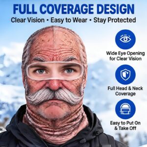 Funny Head Mask | Realistic 3D Printed Full-Face Cover – Sumo Deals Full Coverage Balaclava With Clear Eye Opening, Skin-Toned With White Mustache, For Outdoor Protection.