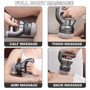 Ergonomic Dark Grey Plastic Handheld Electric Massager With Soft Grey Fabric Head For Full Body Muscle Relief.