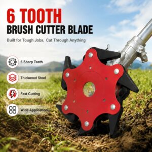 Red 6-Tooth Thickened Steel Brush Cutter Blade For Tough Landscaping And Garden Clearing.