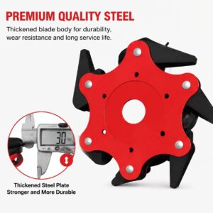 Red And Black Steel Weed Trimmer Head With 6 Blades, 3.0Mm Thick, For Durable Grass Cutting.