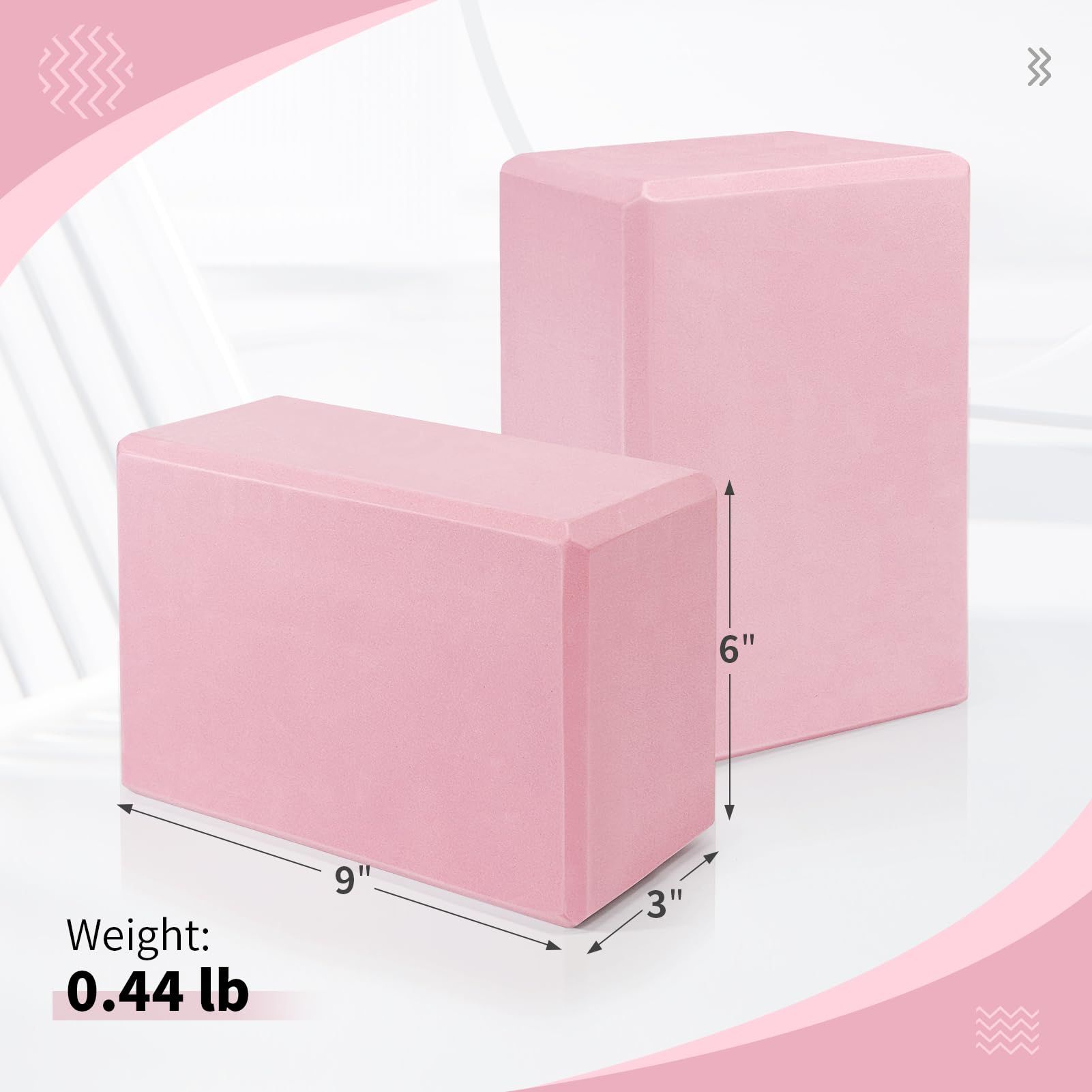 Yoga Block Set | 2-Pack High-Density Eva Foam Bricks – Sumo Deals Two Pink Foam Yoga Blocks, 9X6X3 Inches, 0.44Lb Each, For Balance And Support In Yoga/Pilates.