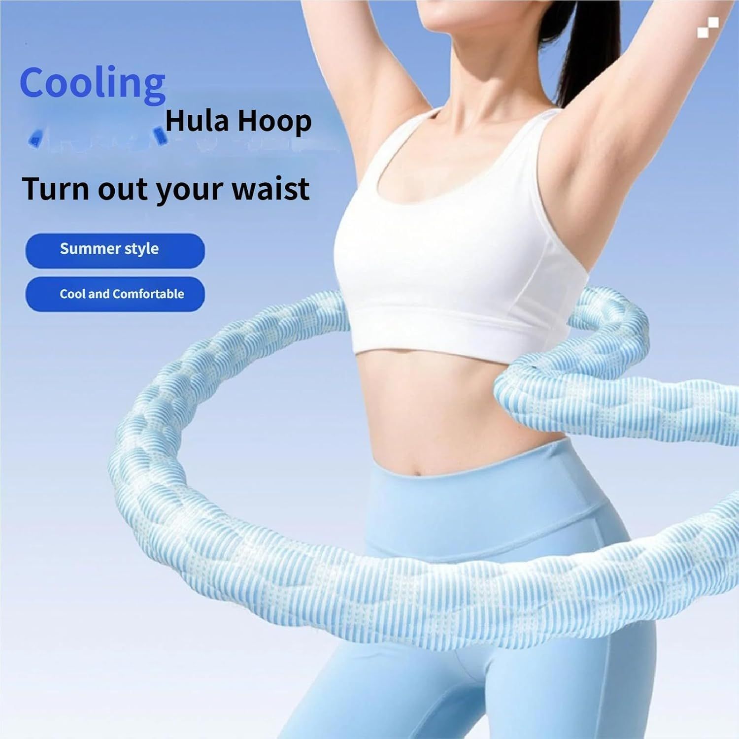 3.3 Lb Weighted Hula Hoop For Adults | Quiet &Amp; Folding – Sumo Deals Cooling Hula Hoop, Light Blue With White Stripes, Textured Foam, For Waist Exercise And Summer Fitness.