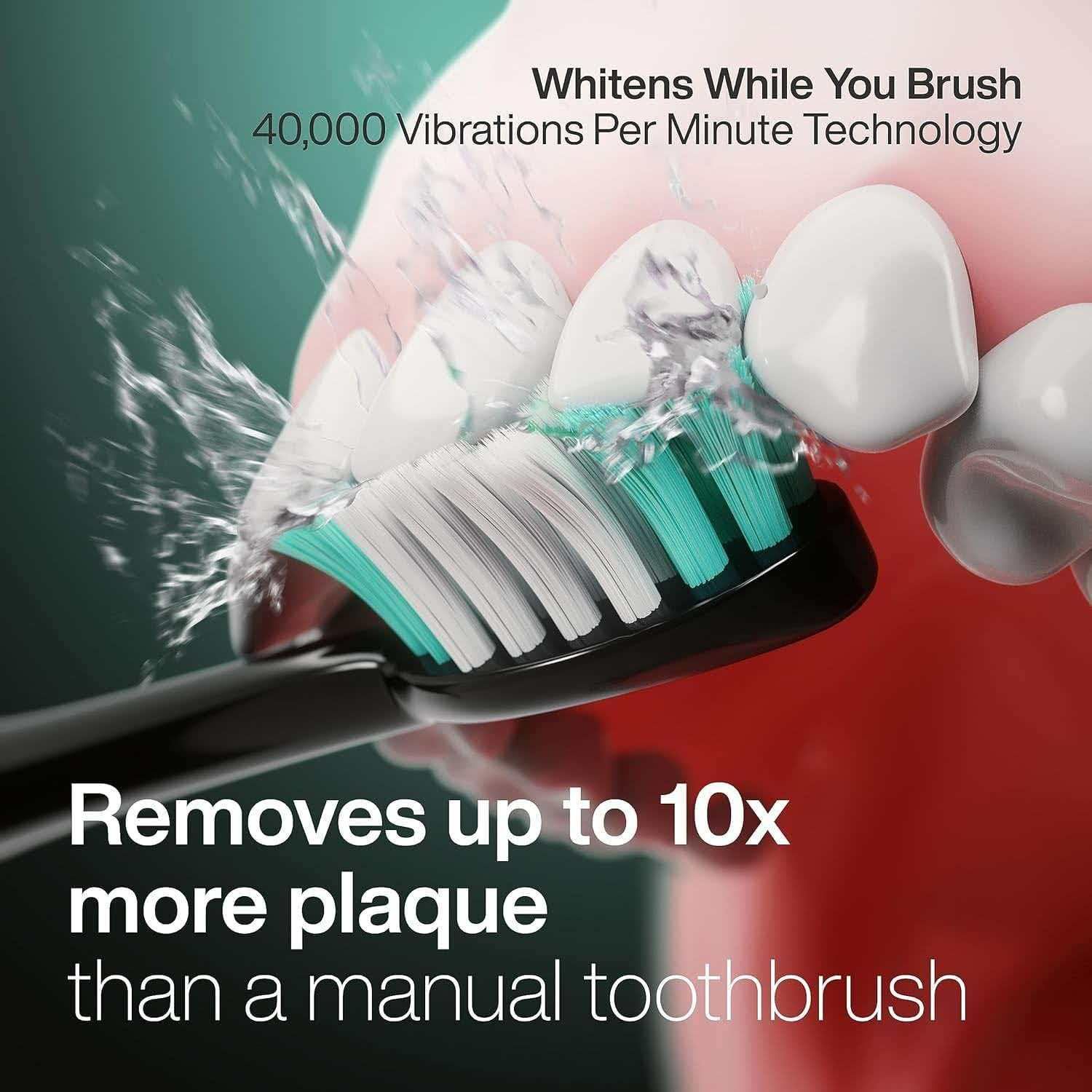 Electric Toothbrush For Adults &Amp; Kids | 180-Day Battery – Sumo Deals Black Sonic Electric Toothbrush With White And Teal Bristles, Cleaning White Teeth With Water, For Plaque Removal.