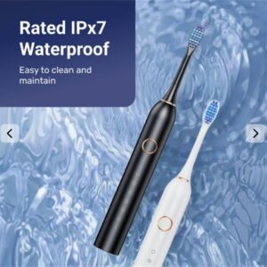 Ipx7 Waterproof Electric Toothbrushes, Black And White Plastic With Blue Bristles, For Daily Oral Hygiene.