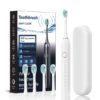 White electric toothbrush set with 4 brush heads and travel case for deep cleaning.