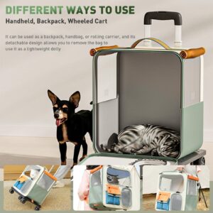 Cat Carrier With Wheels, Folding Rolling Pets Carrier On Wheel Soft Pet Handbag Cats Backpack, Dog C Product Image