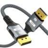 16K DP2.1 DisplayPort cable, gray braided nylon, gold-plated connectors, for high-res monitor/PC connection.