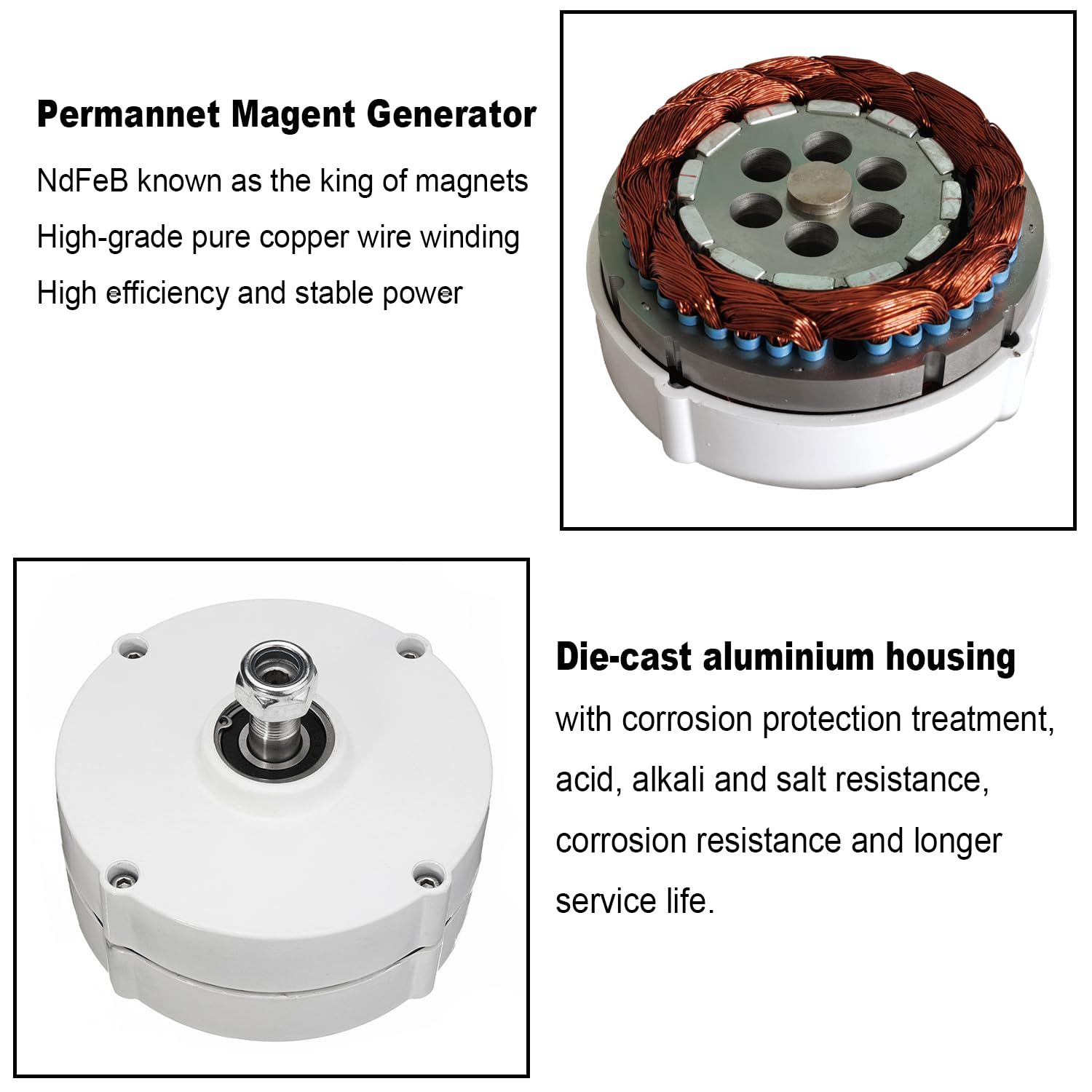 200W Permanent Magnet Generator For Diy Off-Grid – Sumo Deals White Permanent Magnet Generator With Copper Wire Winding, Die-Cast Aluminum Housing For Stable Power Generation.