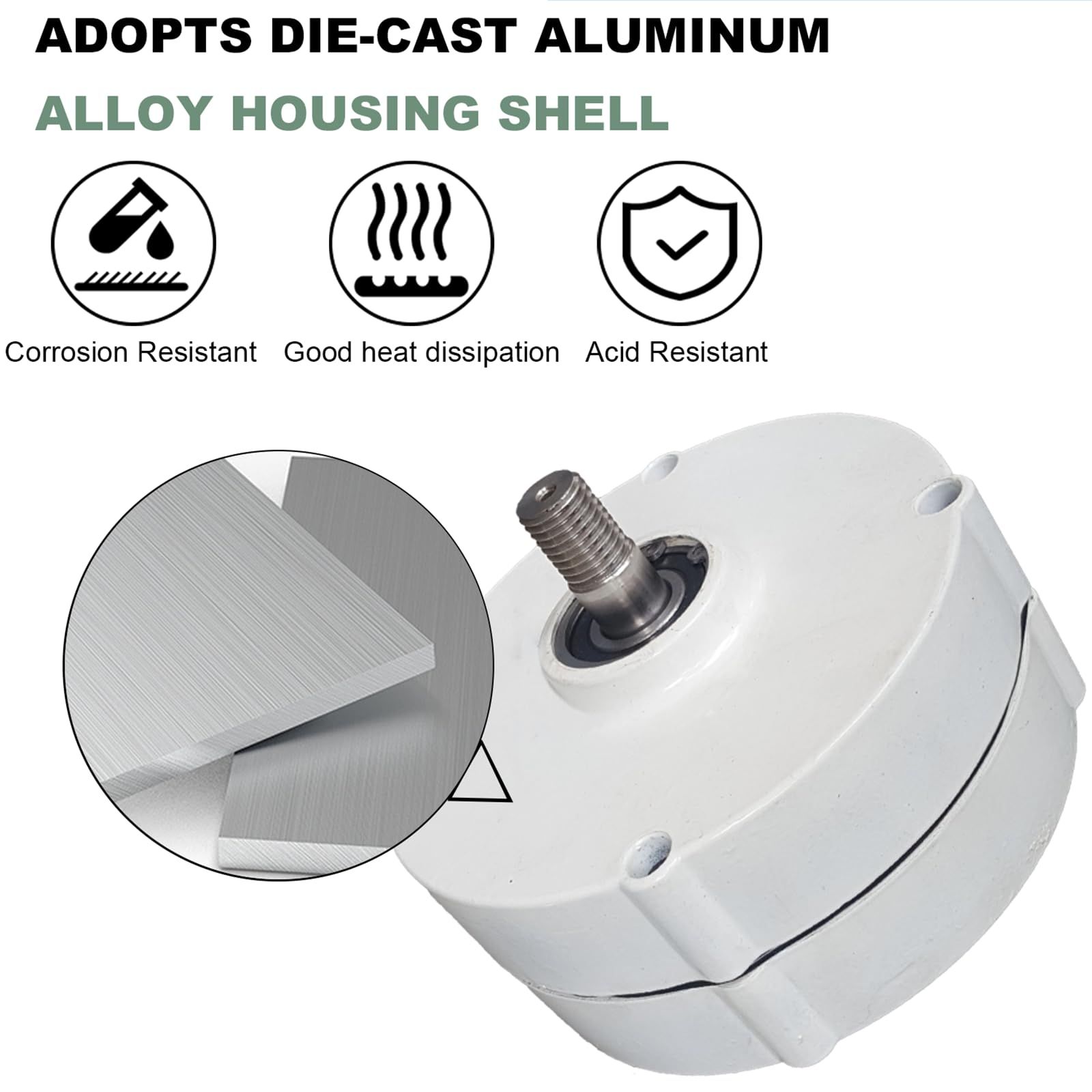 200W Permanent Magnet Generator For Diy Off-Grid – Sumo Deals White Die-Cast Aluminum Alloy Housing Shell With Threaded Shaft, Corrosion/Acid Resistant, Good Heat Dissipation For Mot