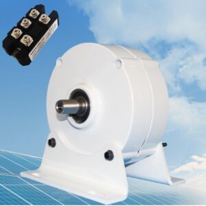 White permanent magnet generator with black MDS100-16 rectifier, for wind turbine or hydroelectric power generation.