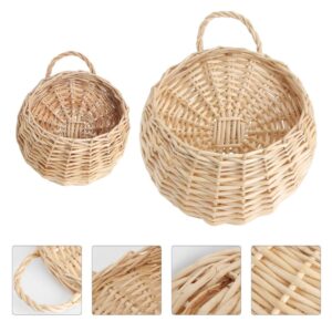 Hanging Wall Baskets | Beige Wicker &Amp; Metal, 2-Piece Set – Sumo Deals Hanging Wall Basket For Decoration Beige Wicker And Metal With Natural Look Fits Various Home Scenes Product Image