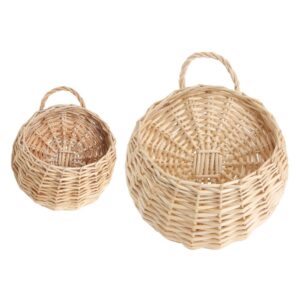 Hanging Wall Baskets | Beige Wicker &Amp; Metal, 2-Piece Set – Sumo Deals Hanging Wall Basket For Decoration Beige Wicker And Metal With Natural Look Fits Various Home Scenes Product Image