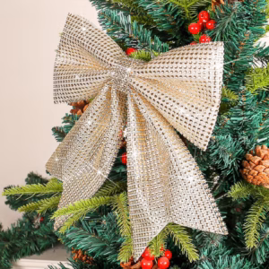 Gold Glitter Wired Ribbon Bows with Twist Tie 10" Premade Metallic Christmas Bows for Gift Wrapping, product image