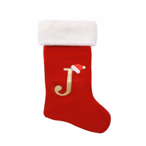 18 Inch Large Monogram Stocking Red Christmas Initial Letter J Cable Knit Stockings with White Cuffs product image