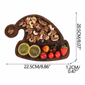 Christmas Wood Serving Tray Santa Hat Shaped Wooden Platter Rustic Farmhouse 8 Inches Food Dish Plat Product Image
