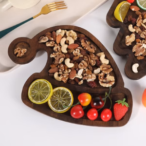 Christmas Wood Serving Tray Santa Hat Shaped Wooden Platter Rustic Farmhouse 8 Inches Food Dish Plat Product Image