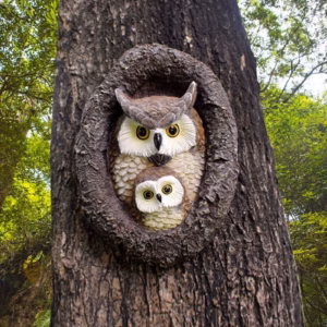 Owl Mom and Owlet Tree Hugger, Outdoor Garden Sculpture Tree Faces, Owl Bird Garden Resin Statue, Tr product image