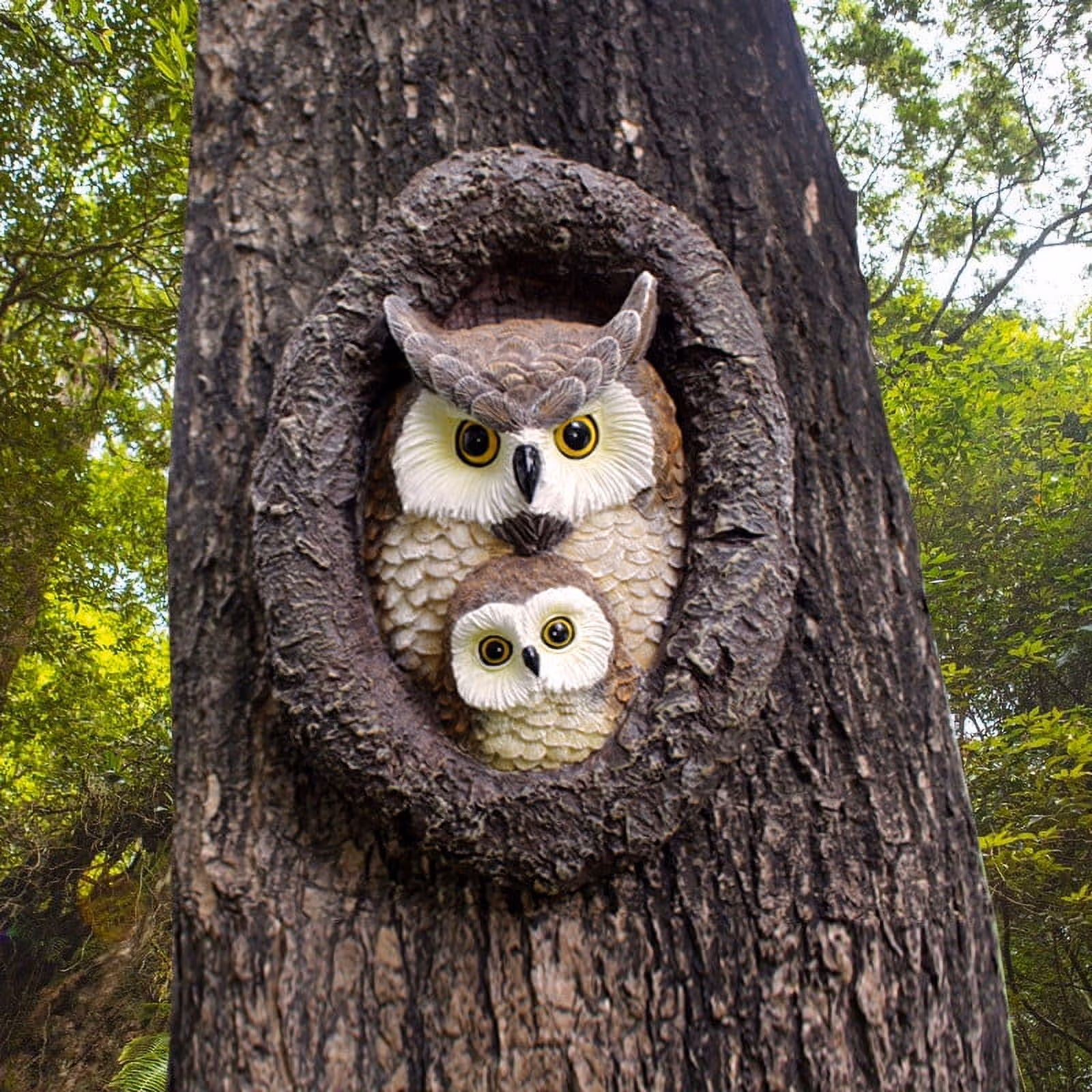 Owl Mom &Amp; Owlet Tree Hugger | Garden Sculpture – Sumo Deals Owl Mom And Owlet Tree Hugger, Outdoor Garden Sculpture Tree Faces, Owl Bird Garden Resin Statue, Tr Product Image
