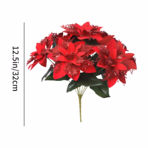 Red Poinsettia Christmas Flower Arrangement – Sumo Deals Artificial Red Poinsettia Christmas Flower Arrangement, Holiday Floral Centerpiece With Heart Accent Product Image