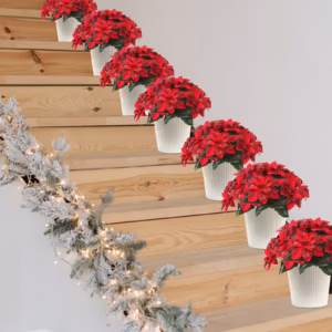 Red Poinsettia Christmas Flower Arrangement – Sumo Deals Artificial Red Poinsettia Christmas Flower Arrangement, Holiday Floral Centerpiece With Heart Accent Product Image