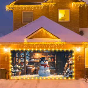 5 x 6 FT Christmas Garage Door Cover Banner Backdrop Decor, Snow Winter Snowman Snowflake Gifts Prin product image