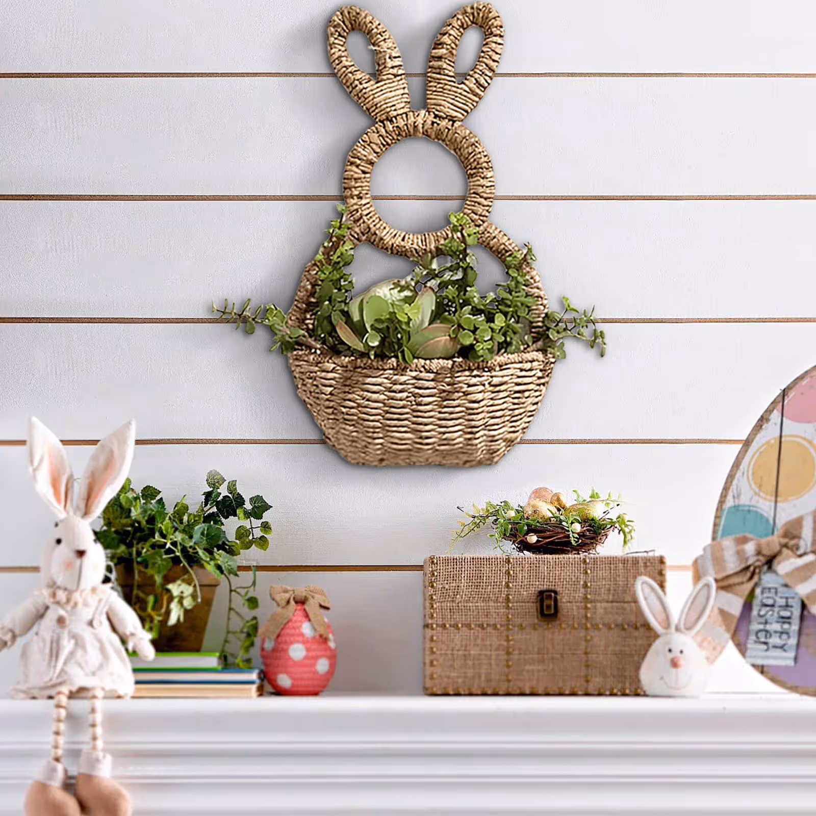 Bunny Basket Wall Pocket | Hand-Woven Spring Decor – Sumo Deals Bunny Basket Hanging Wall Pocket Spring Decor, Hand Woven Wicker Easter Bunny Wall Basket, Hanging W Product Image