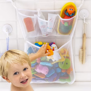 Mesh Bath Toy Organizer - Hanging Bath Toy Holder, with Suction & Adhesive Hooks, Mesh Net Shower Ca product image