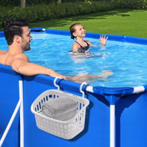 Poolside Storage Basket, 1Pc 11*7*8In Above Ground Pool Storage Basket with 2 Hooks for Pool Toys, T product image