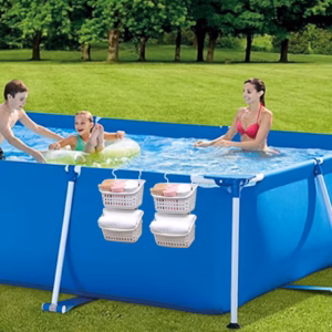 Poolside Storage Basket, 1Pc 11*7*8In Above Ground Pool Storage Basket With 2 Hooks For Pool Toys, T Product Image