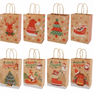 24 Packs Christmas Gift Bags 8 Style Of Gift Bags Small Size With Handles Christmas Themed Kraft Bag product image