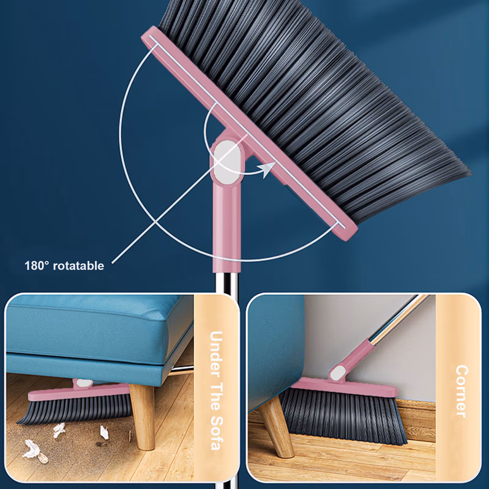 Pink Broom &Amp; Dustpan Set | Upright, Rotatable Cleaning – Sumo Deals Pink Broom And Dustpan Set, 180° Rotatable Brooms, Upright Angle With Built-In Comb Teeth Dustpan C Product Image
