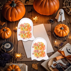 Halloween Party Food Trays, 2PCS Plastic Dessert Ghost Candy Snack Fruit Plates, Serving Platters Fa product image