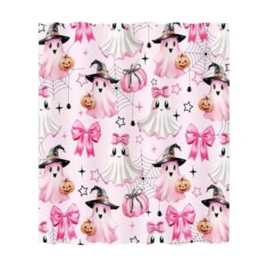 Halloween Pumpkin Shower Curtain For Spooky Bathrooms – Sumo Deals Pink Halloween Ghost Shower Curtain With Witch Hats, Pumpkins, Spiderwebs, And Bows For Bathroom Decor.