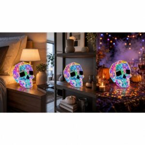 Glowing Skull Head Halloween Decor – Sumo Deals Geometric Skull Led Light, Colorful Plastic, For Halloween Decor Or Ambient Lighting.
