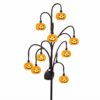 Solar-powered Halloween pumpkin tree with 9 orange jack-o'-lantern lights on black metal branches for outdoor decor.