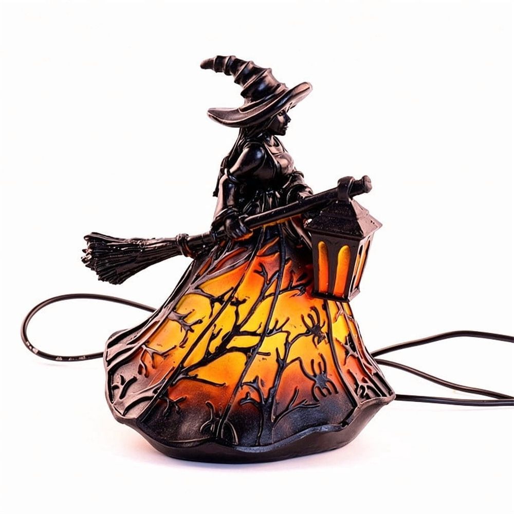 Witch Ghost Led Desktop Light | Spooky Halloween Decor – Sumo Deals Halloween Witch Lantern, Black Resin, With Orange Glowing Skirt, Spiderweb &Amp; Tree Branch Details, Indoor Decor.