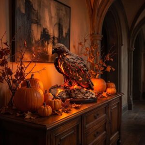 Halloween Raven Night Light | Spooky Bedroom Decor – Sumo Deals Gothic Volcanic Eagle Statue, Dark Gray With Glowing Orange Cracks, Resin, For Halloween/Fantasy Decor.
