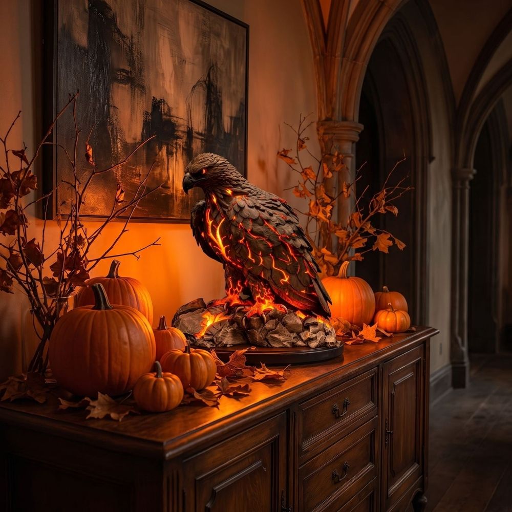 Halloween Raven Night Light | Spooky Bedroom Decor – Sumo Deals Gothic Volcanic Eagle Statue, Dark Gray With Glowing Orange Cracks, Resin, For Halloween/Fantasy Decor.