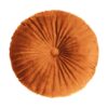 Round burnt orange velvet tufted cushion, decorative throw pillow for sofa or bed.