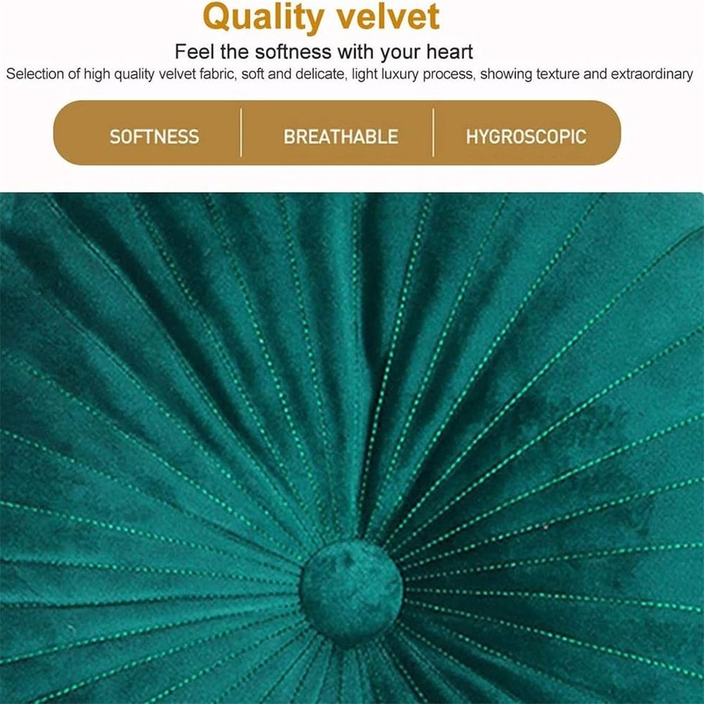 Pumpkin Throw Pillow | Burnt Orange Velvet Decor – Sumo Deals Teal Velvet Round Cushion With Tufted Center And Radiating Pleats, For Decorative Home Use.