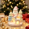 Pink Santa, Reindeer, And Trees Led Christmas Decoration, Resin, Pastel Colors, For Festive Home Decor.